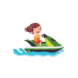 Happy girl riding water scooter free vector