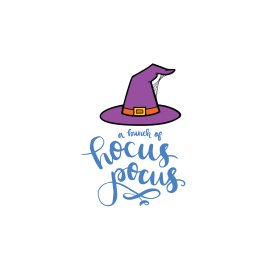 A bunch of hocus pocus letters and witch hat