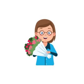 Brown hair girl holding flower bouquet png, Brown hair girl vector