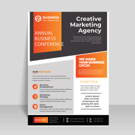 Flat orange abstract flyer for business solutions