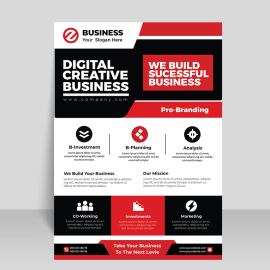 Flat red black colors simple professional flyer template