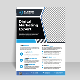 Blue simple flyer template with photo