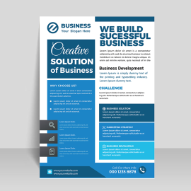 Free flat digital blue color business flyer