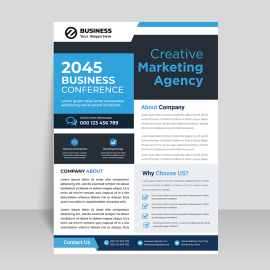 Professional black blue white ready to print flyer design