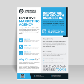 Blue business management vector flyer template