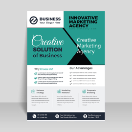 Teal green flat abstract flyer template