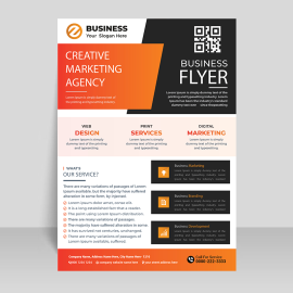 Simple orange abstract flyer template with qr code