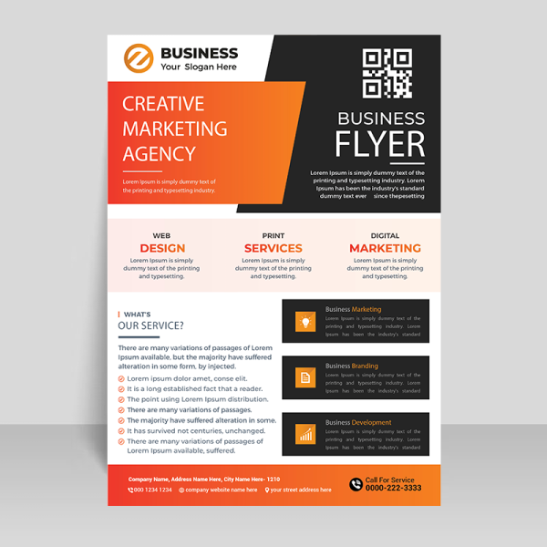 Simple orange abstract flyer template with qr code - freepng