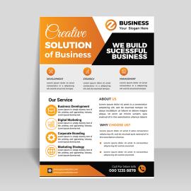 Flat design orange color business solution flyer