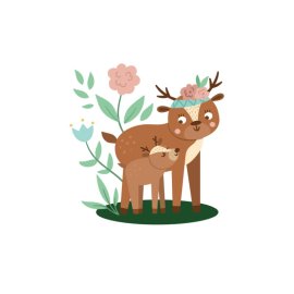Cute mother deer cartoon with baby deer png
