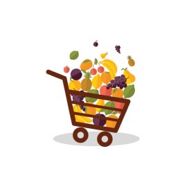 Supermarket shopping cart with fruits PNG vector