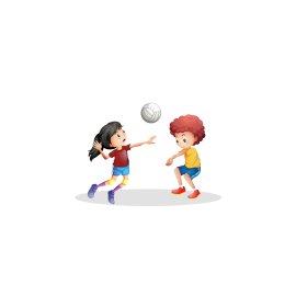 Baby girl and boy playing football vector png