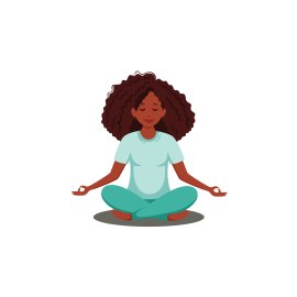 Black women illustration meditating with curly hair