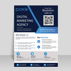 Blue corporate flyer brochure with qr code