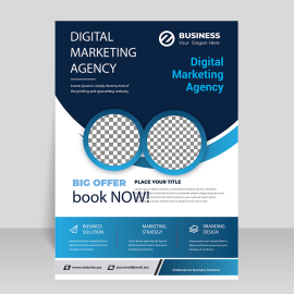 Blue photo flyer vertical template