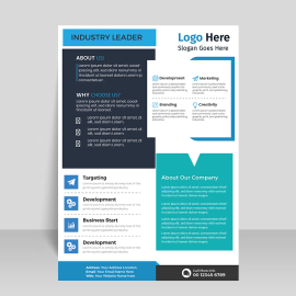 Black teal vector leaflet template
