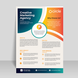 Orange blue flyer template design vector for free