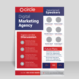 Red leaflet flyer design with photos