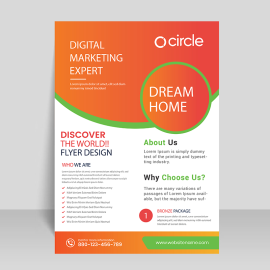 Bright orange digital marketing and creative marketing flyer template vector for free