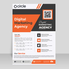 Orange color flyer with qr code