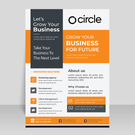 Business flyer orange black vector template