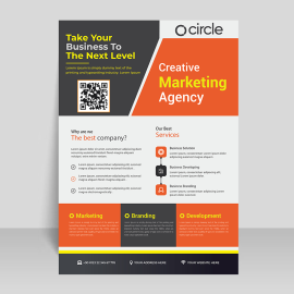 Orange qr code vector flyer template