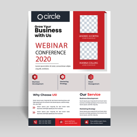 Red abstract webinar flyer with photos