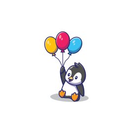 Cute cartoon penguin holding balloons vector