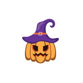 Scary pumpkin wearing witch hat
