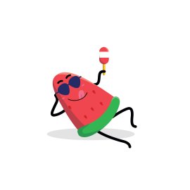 Smart watermelon enjoying ice cream in hot summer