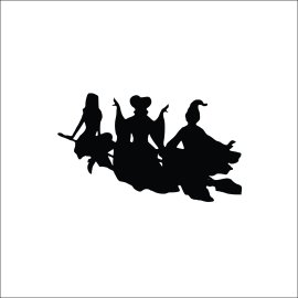 Three black silhouette of witches on a broomstick