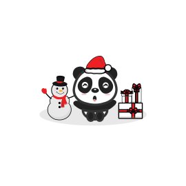Vector Panda and snowman with presents for christmas