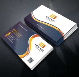 Free business card template navy blue orange vector design
