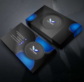 Blue black 3d business card design template vector