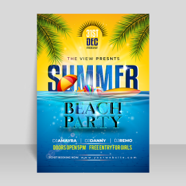 Summer party blue yellow social media poster template, Summer party blue yellow social media post Facebook, Twiiter