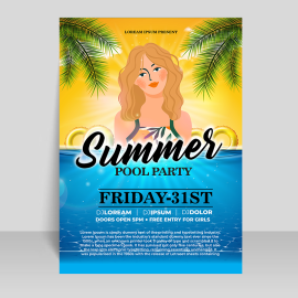 Summer season party poster, Beautiful summer season party flyer poster for free