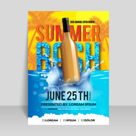 Realistic summer party poster blue gold template vector