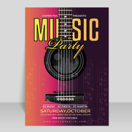 Free vector music event poster with  guitar photo