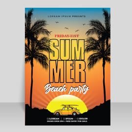 Summer flyer with sun palm trees vector