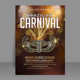 Free vector Brazilian carnival brochure with elegant golden mask