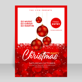 Free vector Christmas party poster flyer in shiny red theme