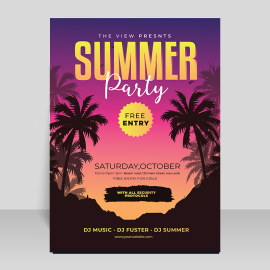 Summer party poster with palms vector template