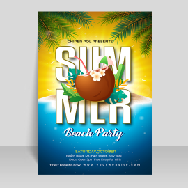 Vector summer party flyer design template