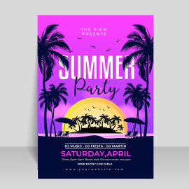 Free vector purple flat summer party vertical poster template