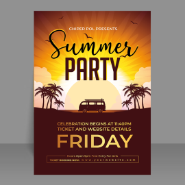 Free vector flat summer party vertical poster template