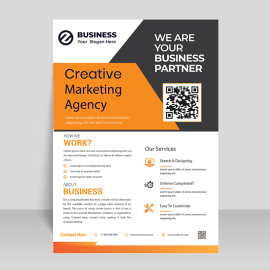 Yellow grey flyer template with qr code
