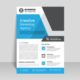 Blue grey vector info business flyer template