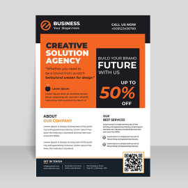 Orange black vector leaflet design template