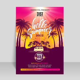 Summer party poster flyer with palm resort theme