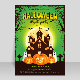 Halloween party poster, Classy ornage greeen Halloween party flyer